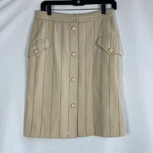 Valentino Cream and Blue Striped Wool Pencil Skirt